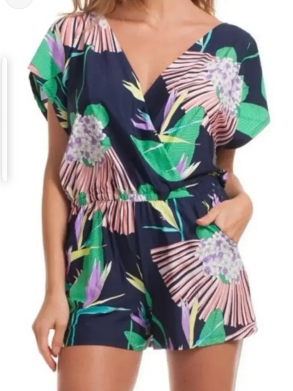 Trina Turk Floral Navy One-Piece Romper Large